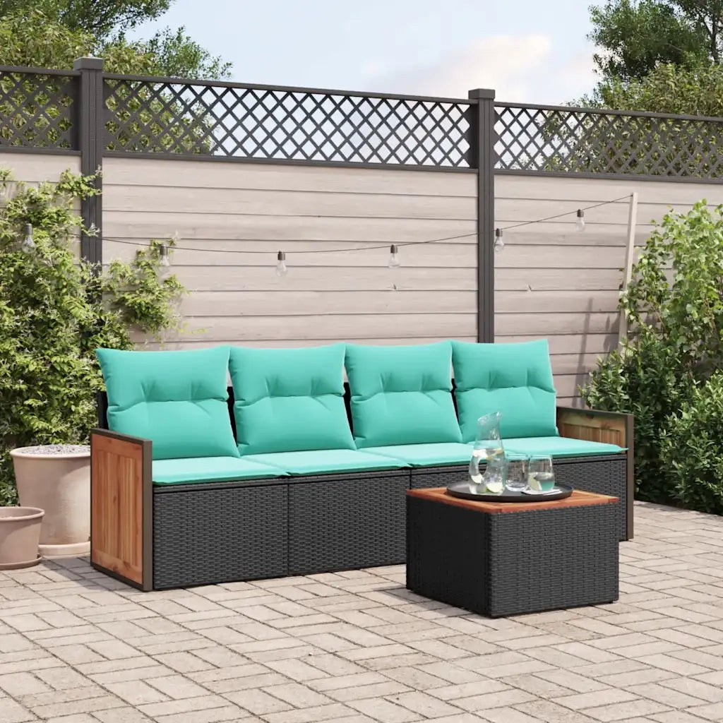 Set Divani da Giardino 5 pz con Cuscini Nero in Polyrattan 3227457