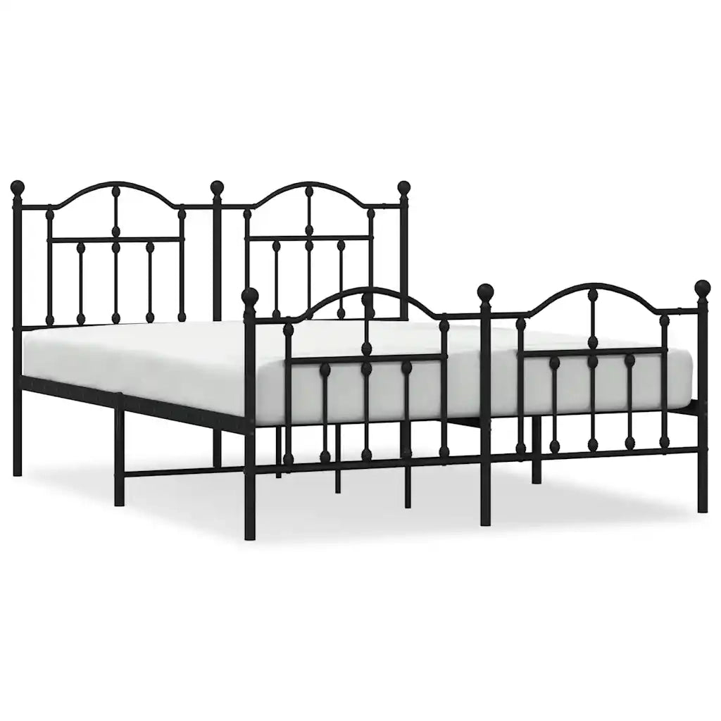 Letto matrimoniale | Letto per adulti | Giroletto con Testiera e Pediera Metallo Nero 140x200 cm