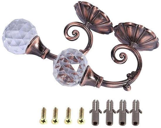 Sostegni per tende a due pezzi - Sostegni per tende metallici - Piastrine in cristallo da 3 cm - Montaggio a parete - Drappeggiatori - Peso per pezzo 167 gr - Sostegni per drappeggi