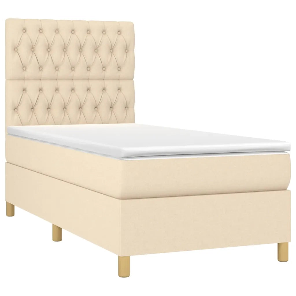 Letto a Molle con Materasso e LED Crema 100x200cm in Tessuto 3135658