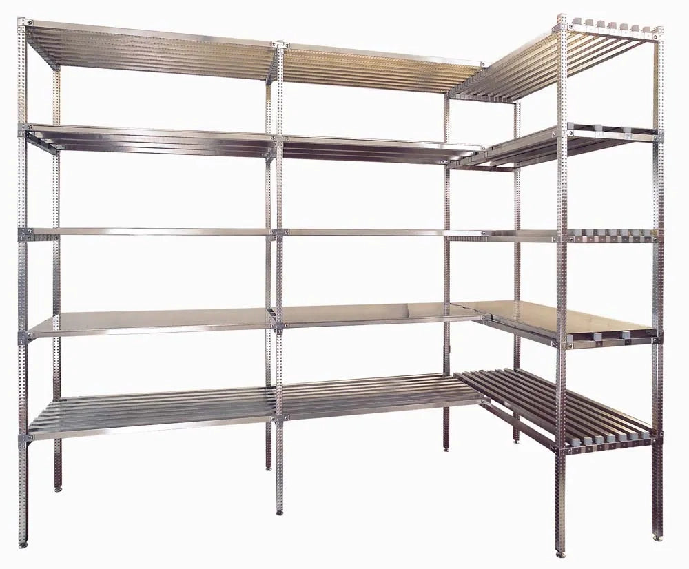 Scaffale in acciaio inox a ripiani lisci con gancio cm. 180x30x180h
