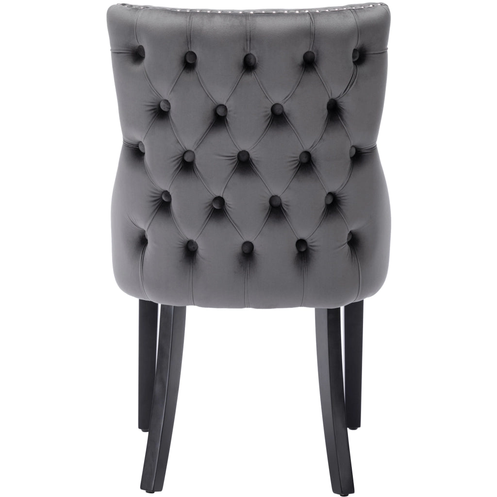 Sedia a 4 gambe, sedia da pranzo in velluto grigio, con bottoni decorativi, struttura in legno massello, grigia (set da 2)