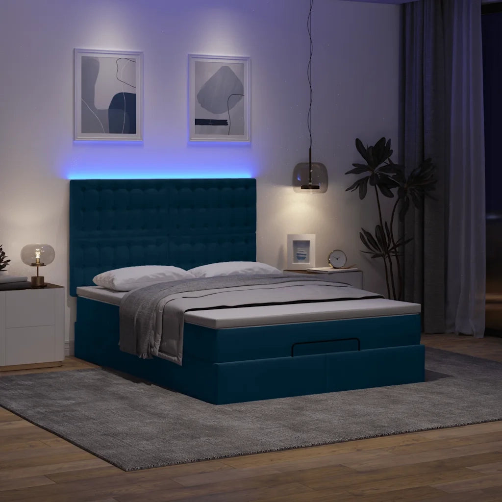 Struttura Letto Pouf con Materassi Blu 140x200cm in Velluto 3314472