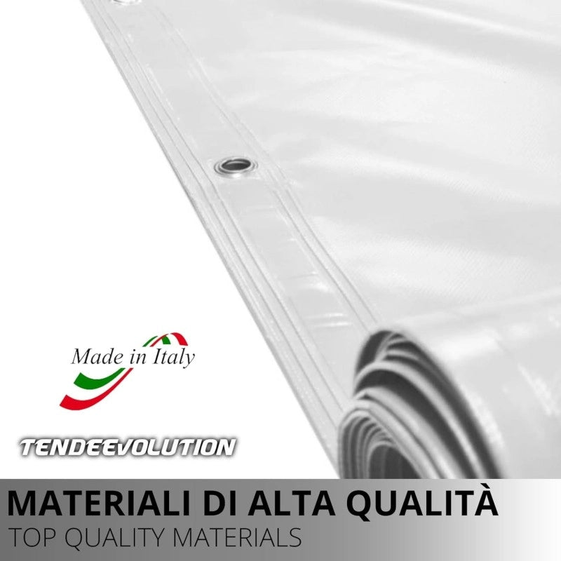 Telo PVC IGNIFUGO Impermeabile Bianco | Telone Occhiellato Ogni 25CM 650g/mq | Copertura Esterna | 6x6m | Resistente Multiuso