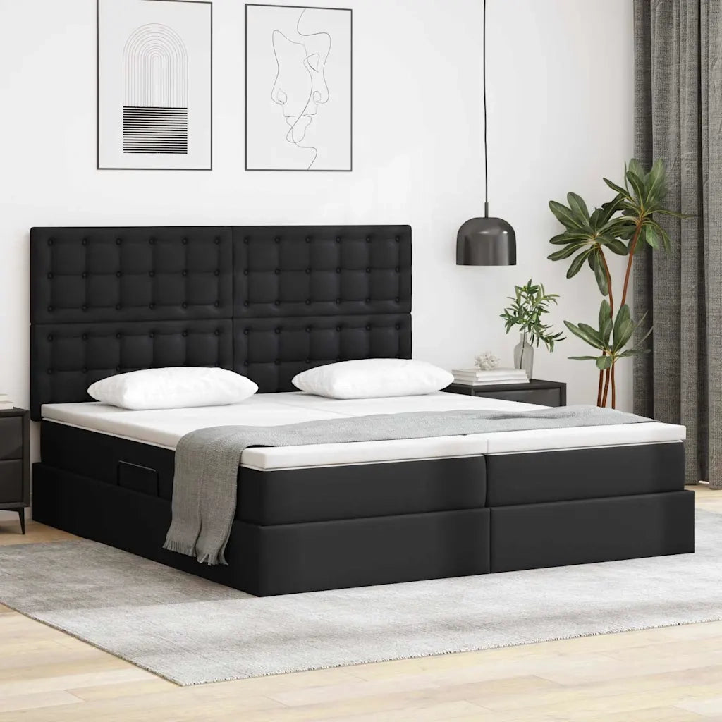 Letto con contenitore e LED Nero 180 x 200 cm Pelle sintetica