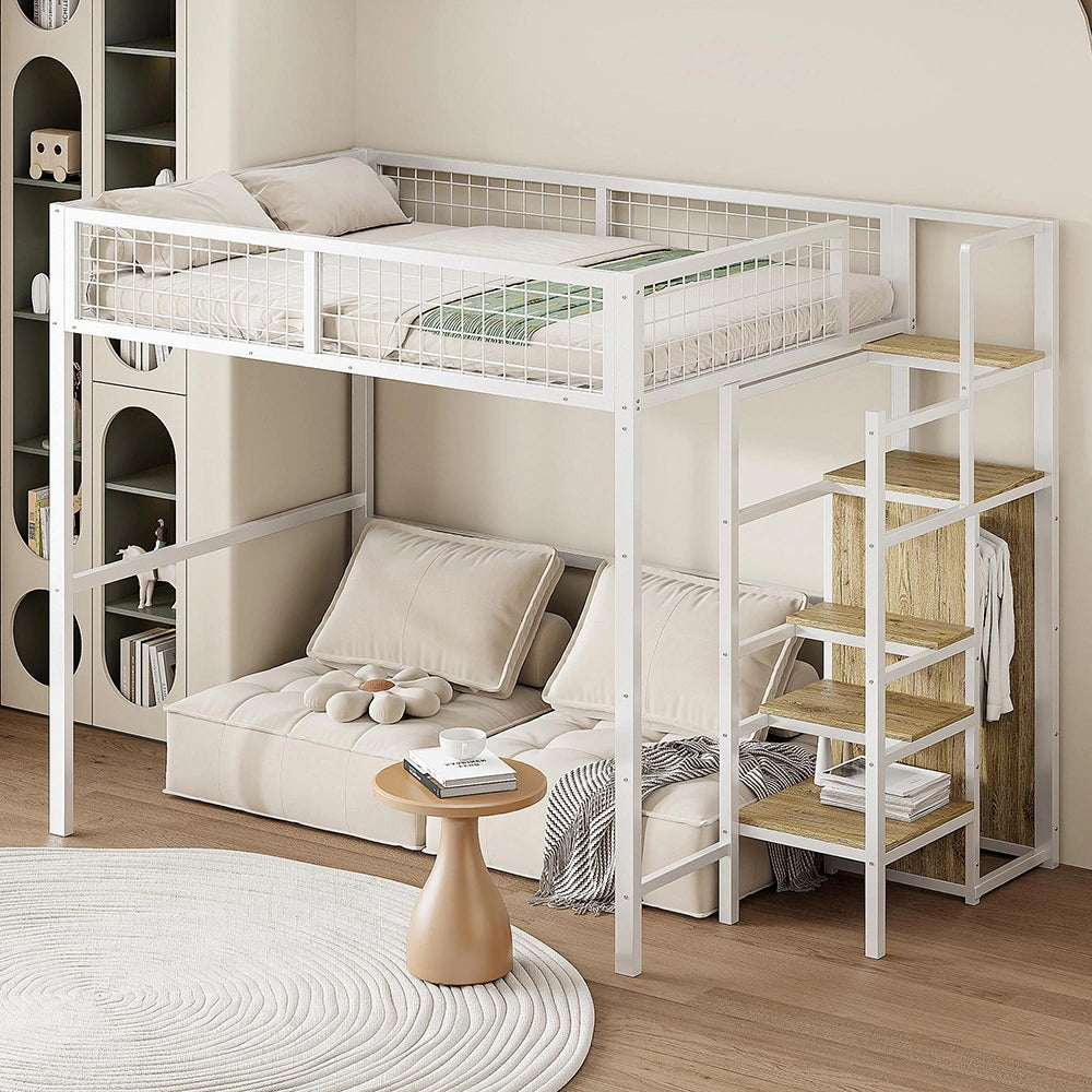 Letto mezzanino bambini 140x200cm - Xylo - bianco, armadio