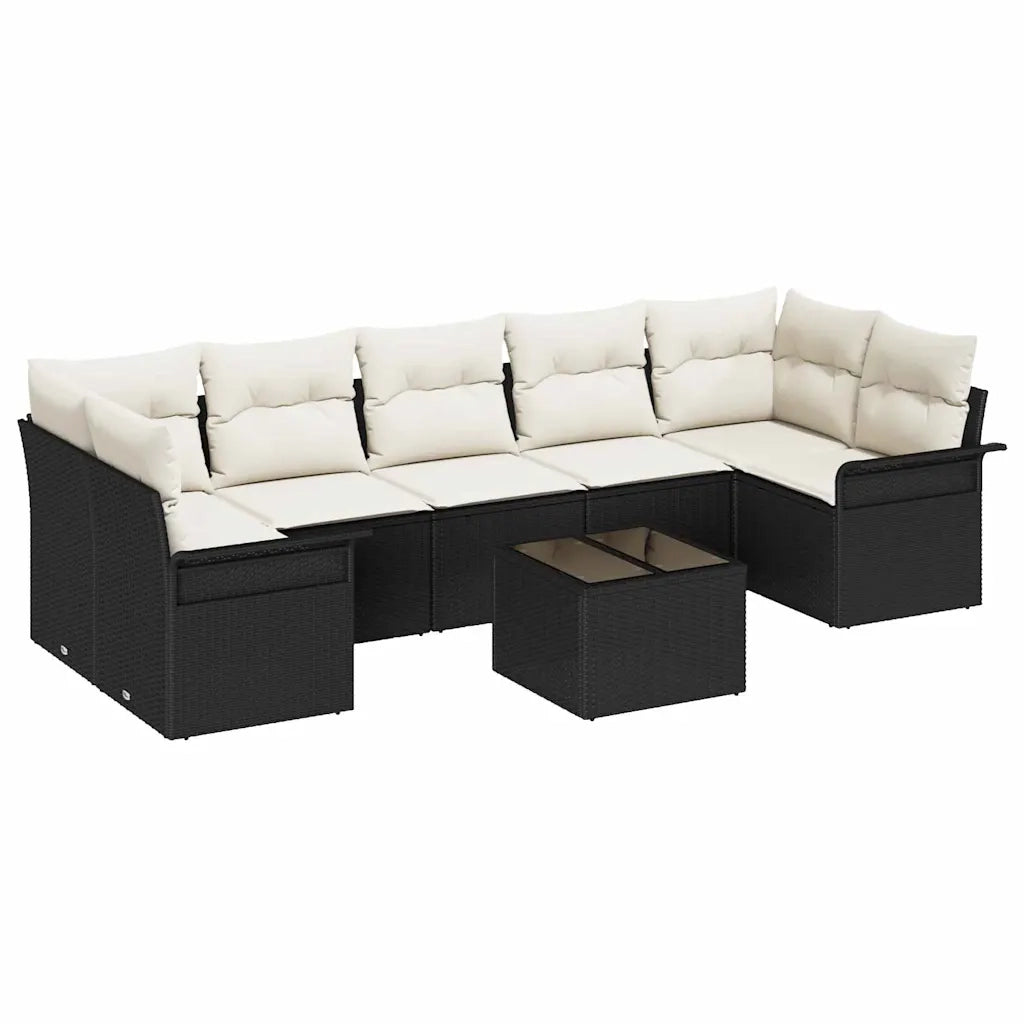 Set Divano da Giardino con cuscino 8 pcs Nero polyrattan