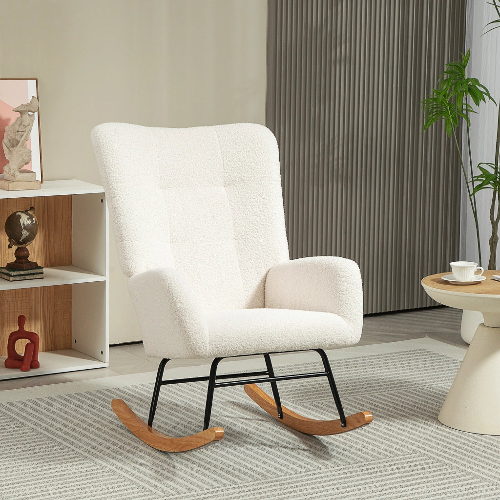 Poltrona a Dondolo ¨C Minimal ¨C Tessuto Imbottito Crema