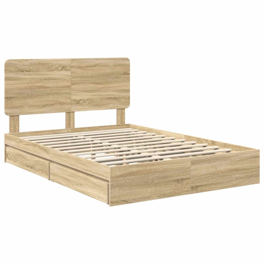 Letto matrimoniale | Letto per adulti | Letto con Contenitore con testiera Rovere Sonoma 140 x 190 cm
