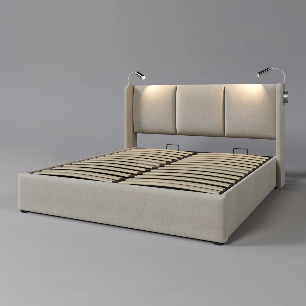 letto imbottito lino beige 140x200 cm