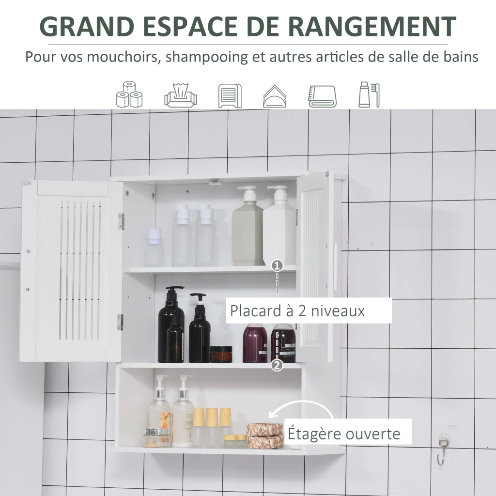 Armadietto da bagno sospeso con ripiano regolabile ¨C zephmum ¨C bianco 60x20x70 cm