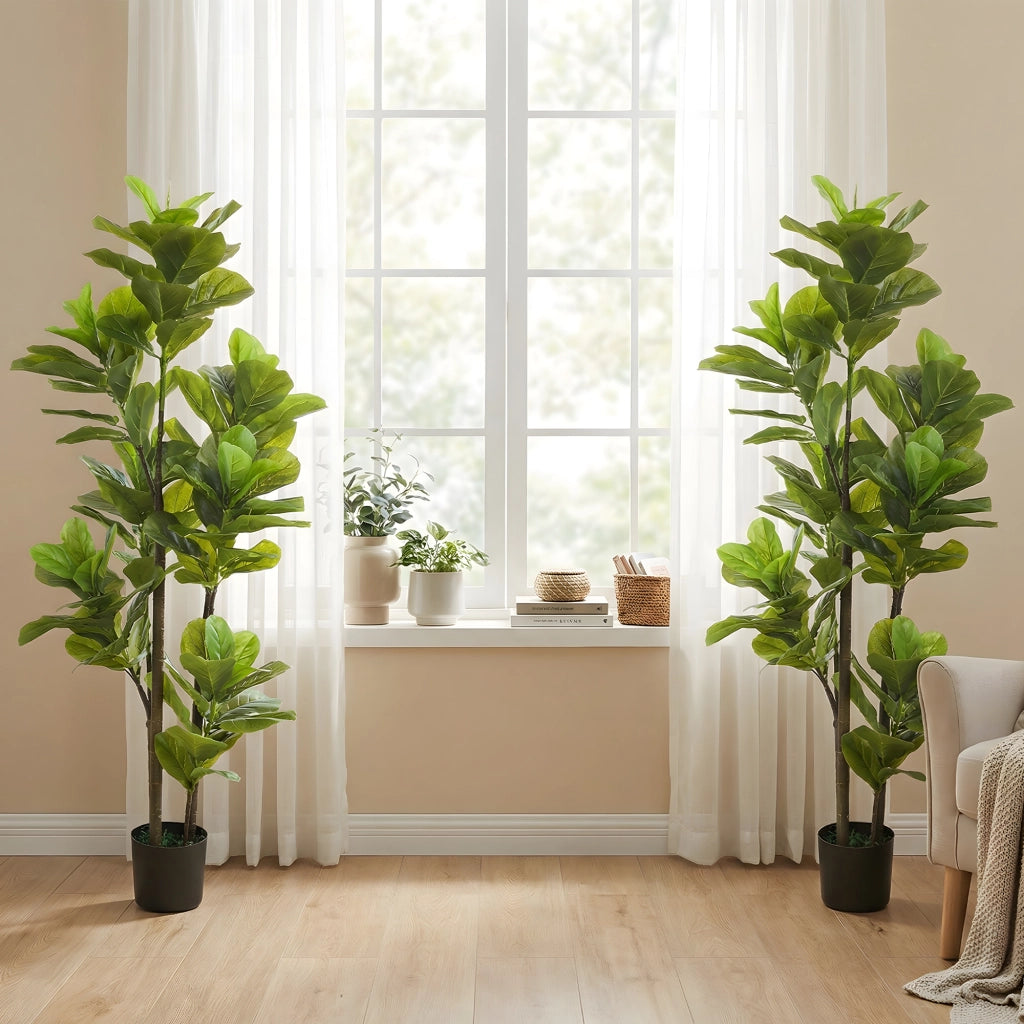 Pianta Artificiale Ficus Lyrata 150 cm ¨C Xylo ¨C Verde con Vaso Cemento Set 2 Pezzi