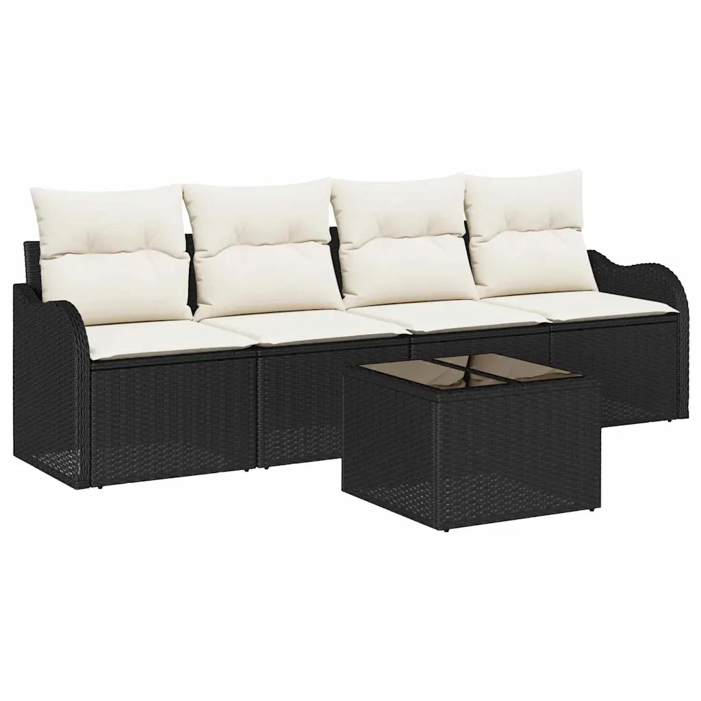 Set Divano da Giardino 5 pcs Nero e Crema polyrattan 3354236
