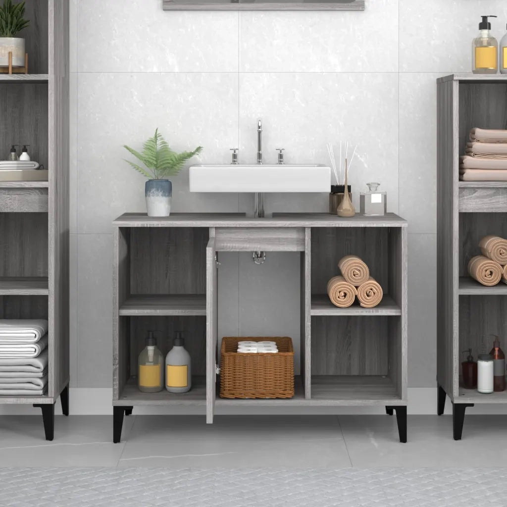 Mobile Lavabo-Armadietto da bagno Grigio Sonoma 80x33x60 cm in Legno Multistrato 415807