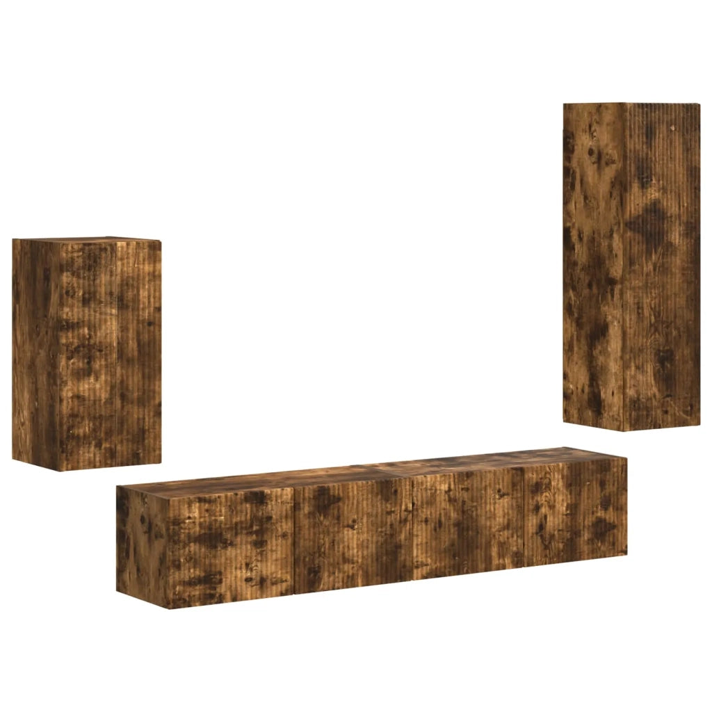 Set mobile TV 4 pz | Armadietto TV | Mobile Porta TV Rovere fum¨¦ Legno multistrato
