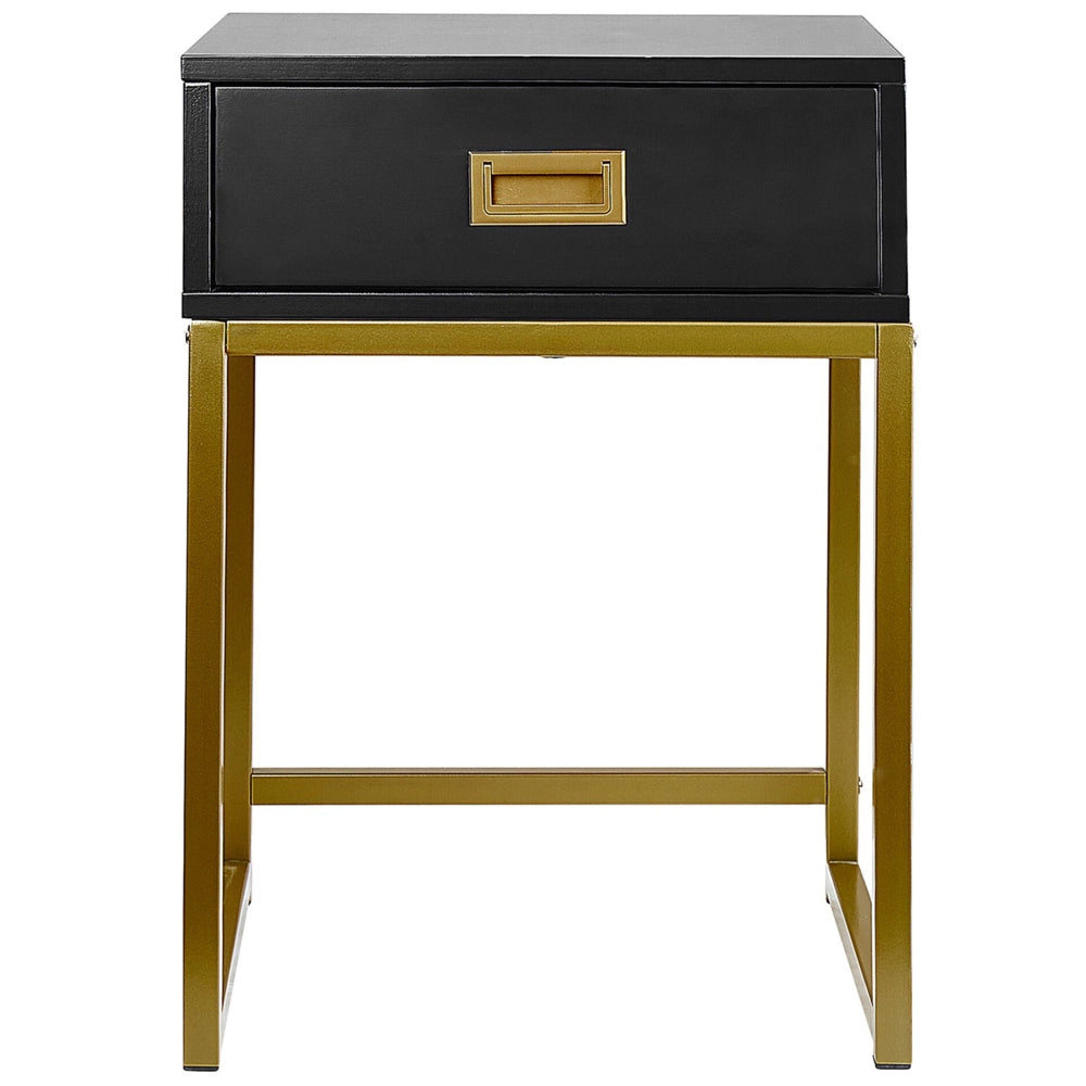 Comodino Nero con Base in Metallo dorato Glamour