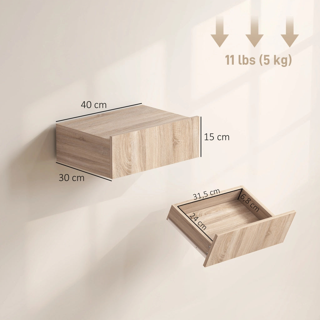 Comodino sospeso con cassetto ¨C Xylo ¨C Set da 2 pezzi quercia 40x30x15 cm