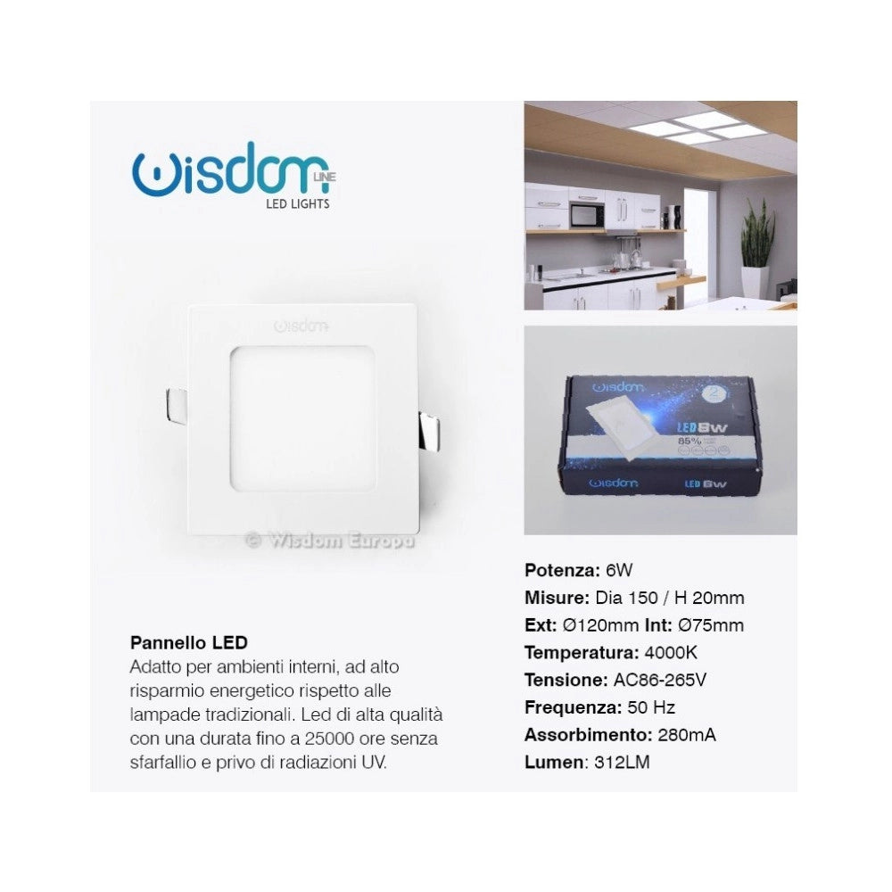 Trade Shop - Pannello A Led Tondo O Quadrato Ad Da Incasso Luce Fredda Calda Neutra Wisdom - -bianco Caldo-6 Watt -quadrato    -