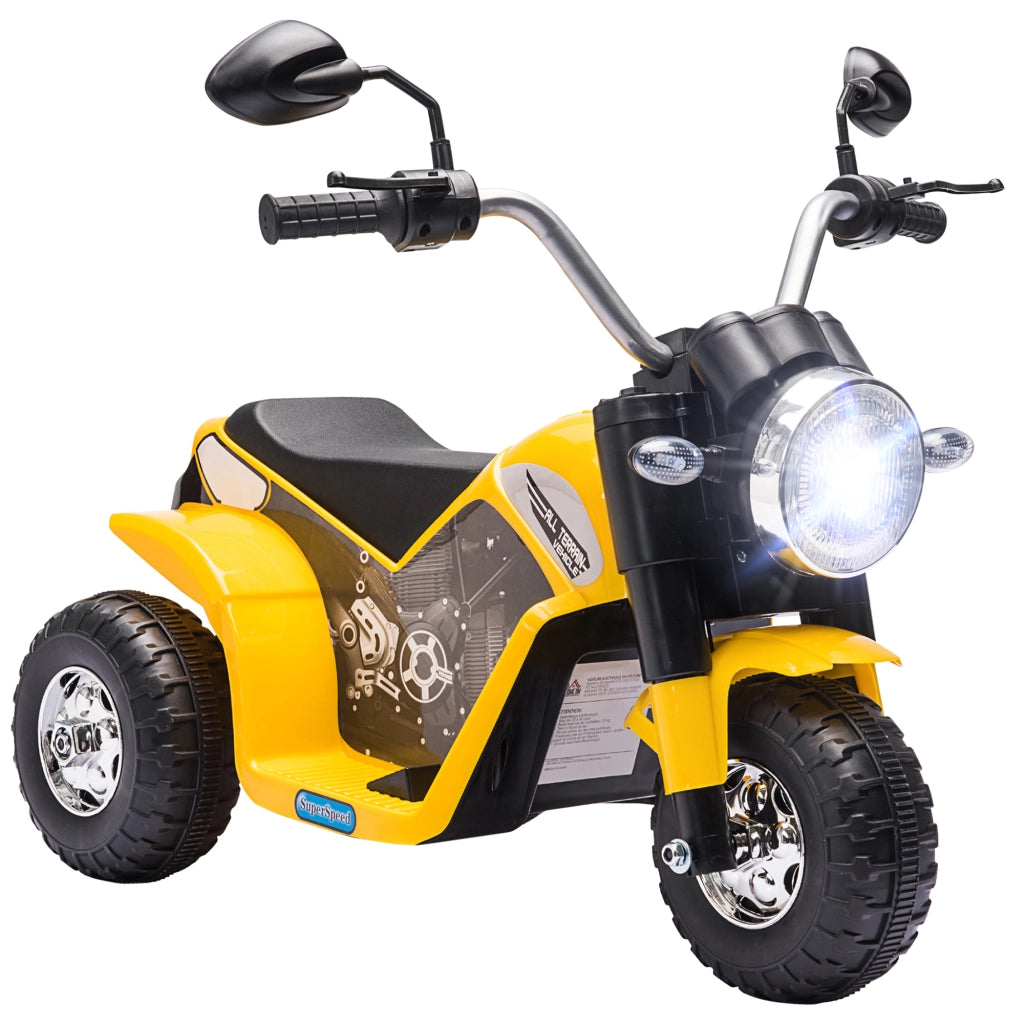 Moto Elettrica per Bambini a 3 Ruote con Luci e Suoni, Batteria Ricaricabile 6V, Velocit¨¤ 2 km/h, per Bimbi da 18-36 Mesi, 72cmx57cmx56cm Gialla
