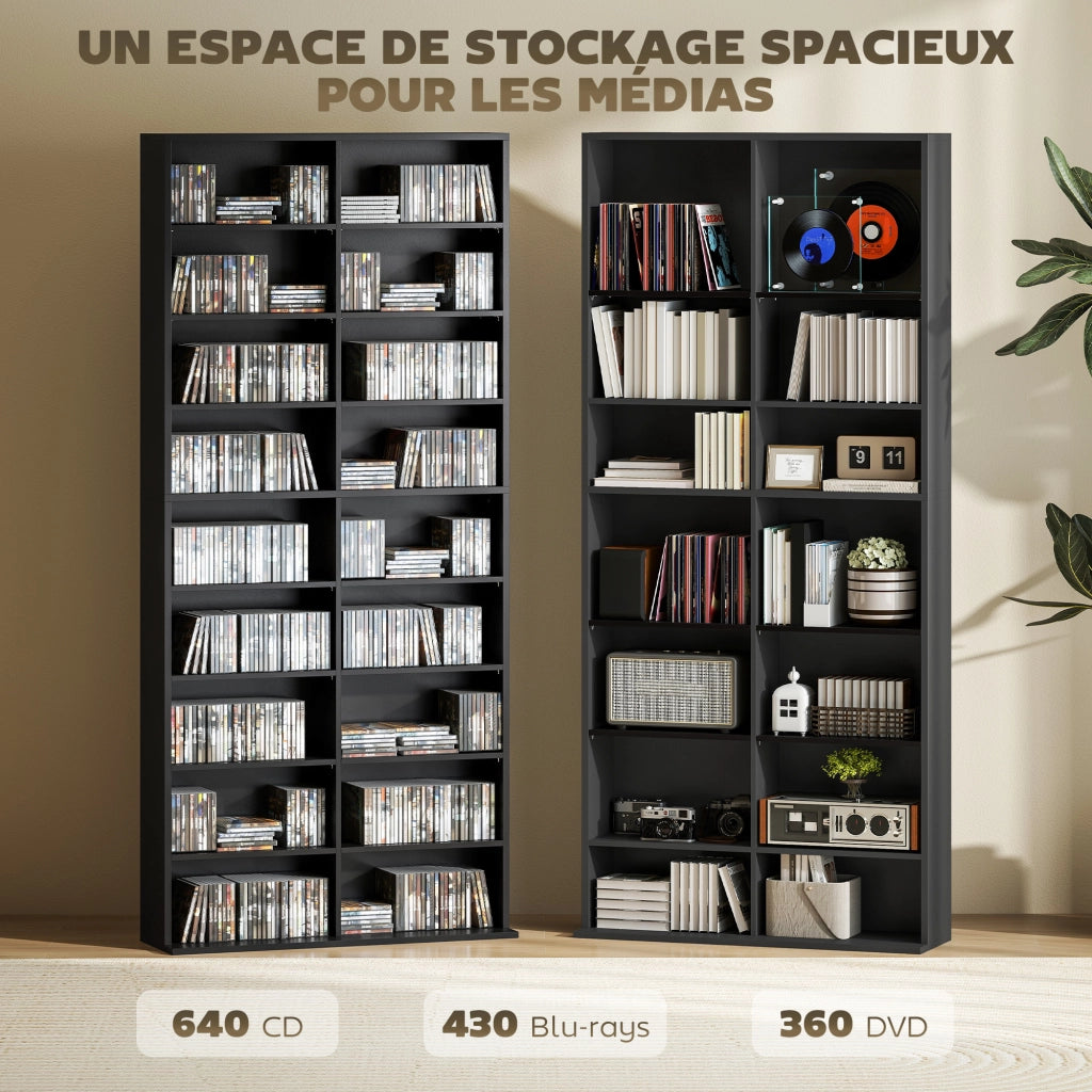 Libreria porta CD DVD Blu-ray ¨C Xylo ¨C 18 scomparti nero 78,5x24x175 cm