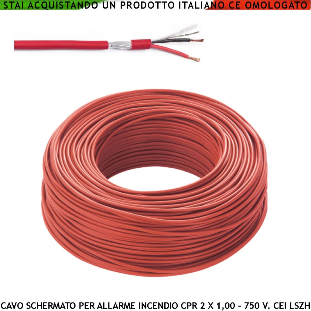 CAVO PER IMPIANTO ANTINCENDIO COLORE ROSSO 2X1,00 MM² CPR-750 V CEI 20-105 UNEL 36762 LSZH SCHERMATO TWISTATO A COPPIE