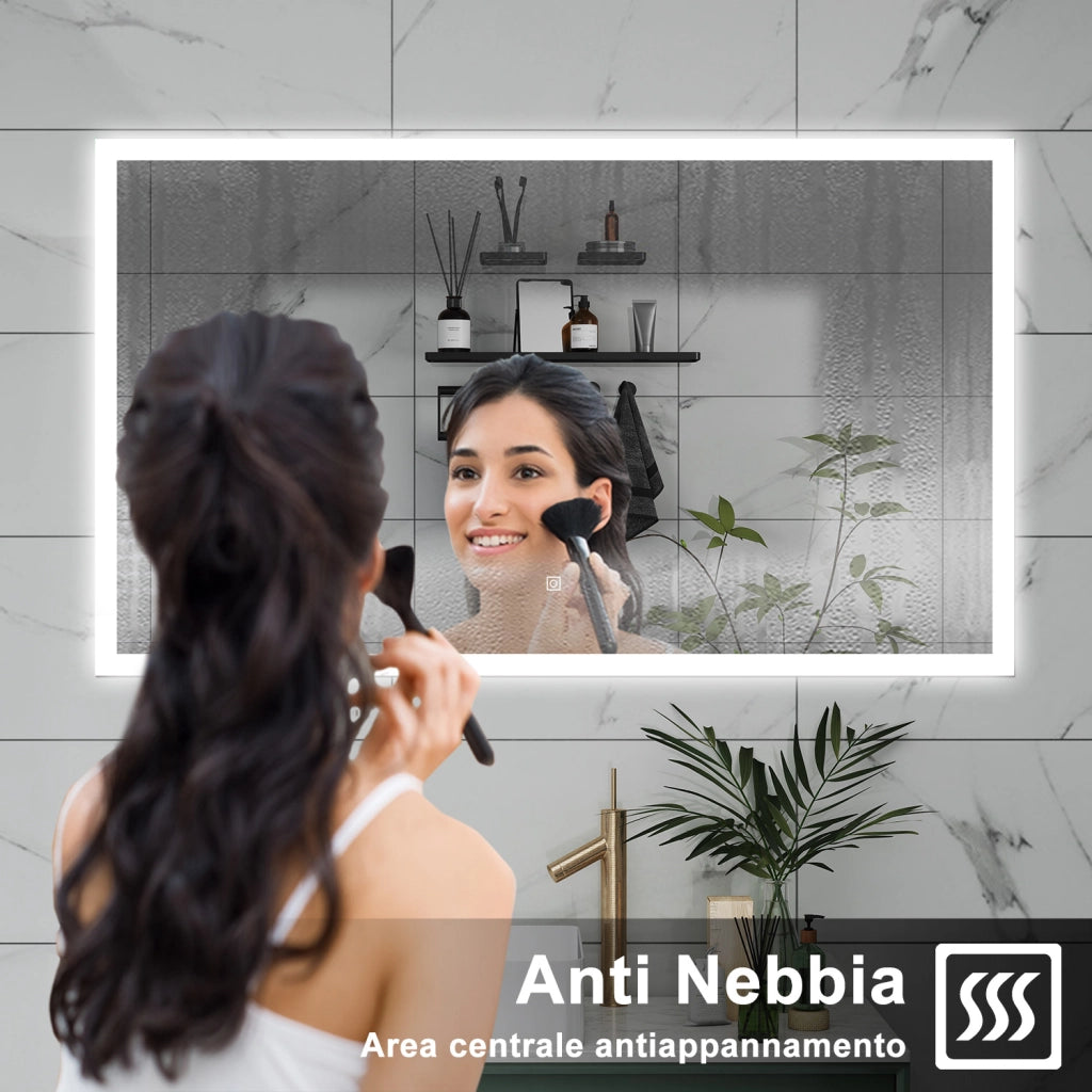 AICA Specchio da bagno  120 x 70 cm, dimmerabile, Funzione Memoria, antiappannamento, 3 colori