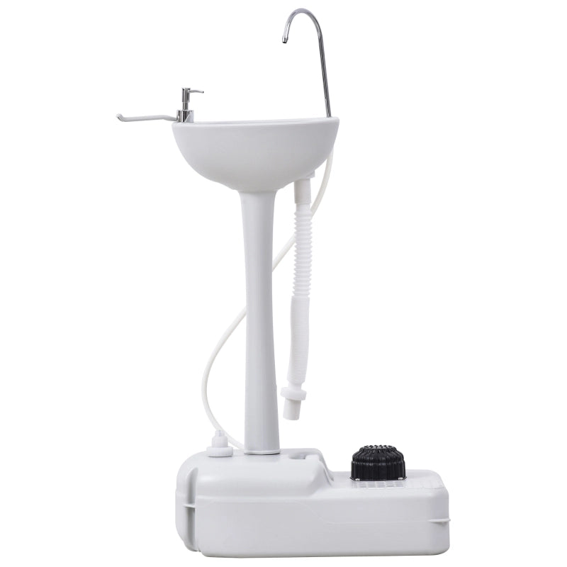 Lavabo, lavabo per lavarsi le mani, lavabo mobile, portatile, con ruote, 51 cm x 33,5 cm x 103 cm, bianco