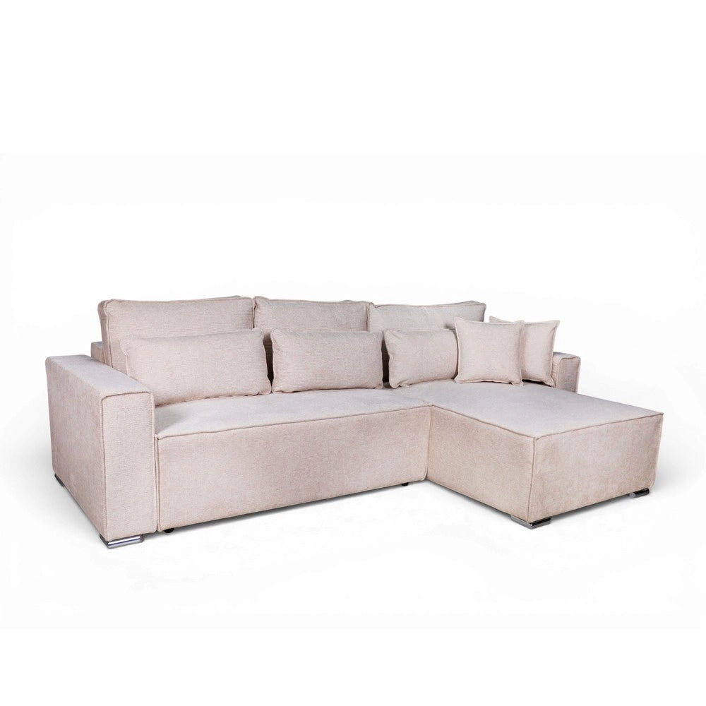 Divano Angolare Emily beige con Letto Easy Open, Contenitore e Penisola Reversibile – Comfort e Design per il Living