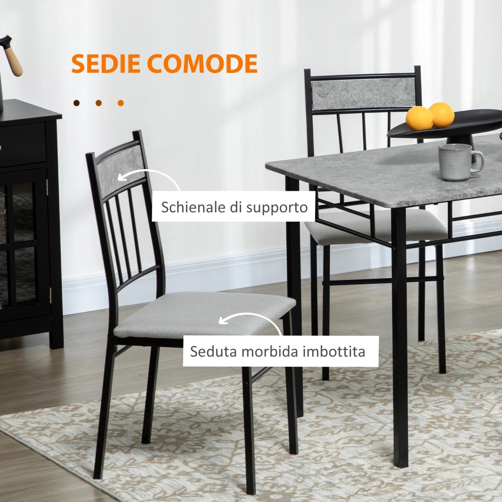 EasyComfort Set Tavolo e Sedie 5pz, Tavolo da Pranzo Rettangolare in Metallo e MDF e 4 Sedie da Pranzo Grigio e Nero