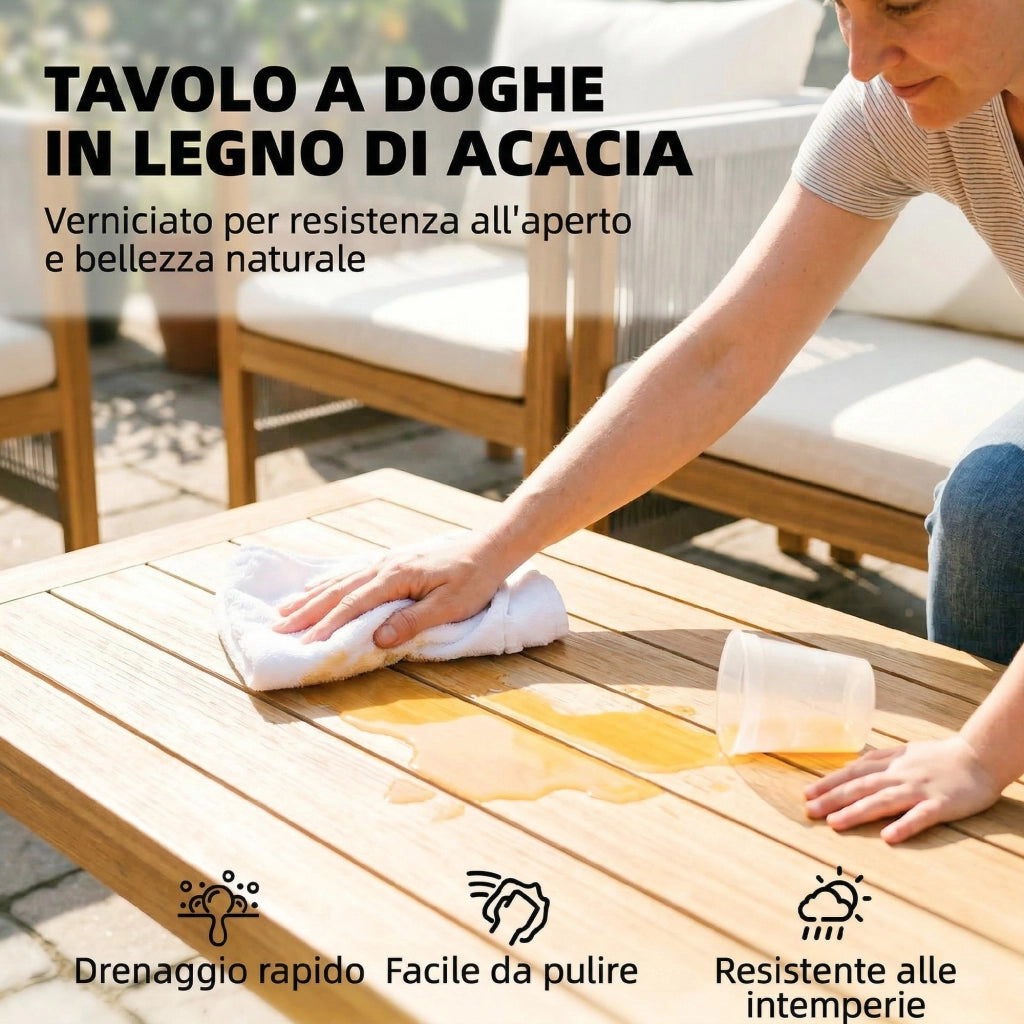 Set Salotto Giardino 4 Pezzi ¨C Zephmum ¨C Divanetto, 2 Poltrone con Cuscini, Tavolino Legno Acacia