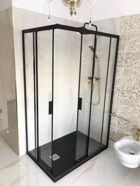 Box doccia scorrevole profilo nero cristallo 6mm trasparente anticalcare h.190cm Doliso Noir 75x90 cm