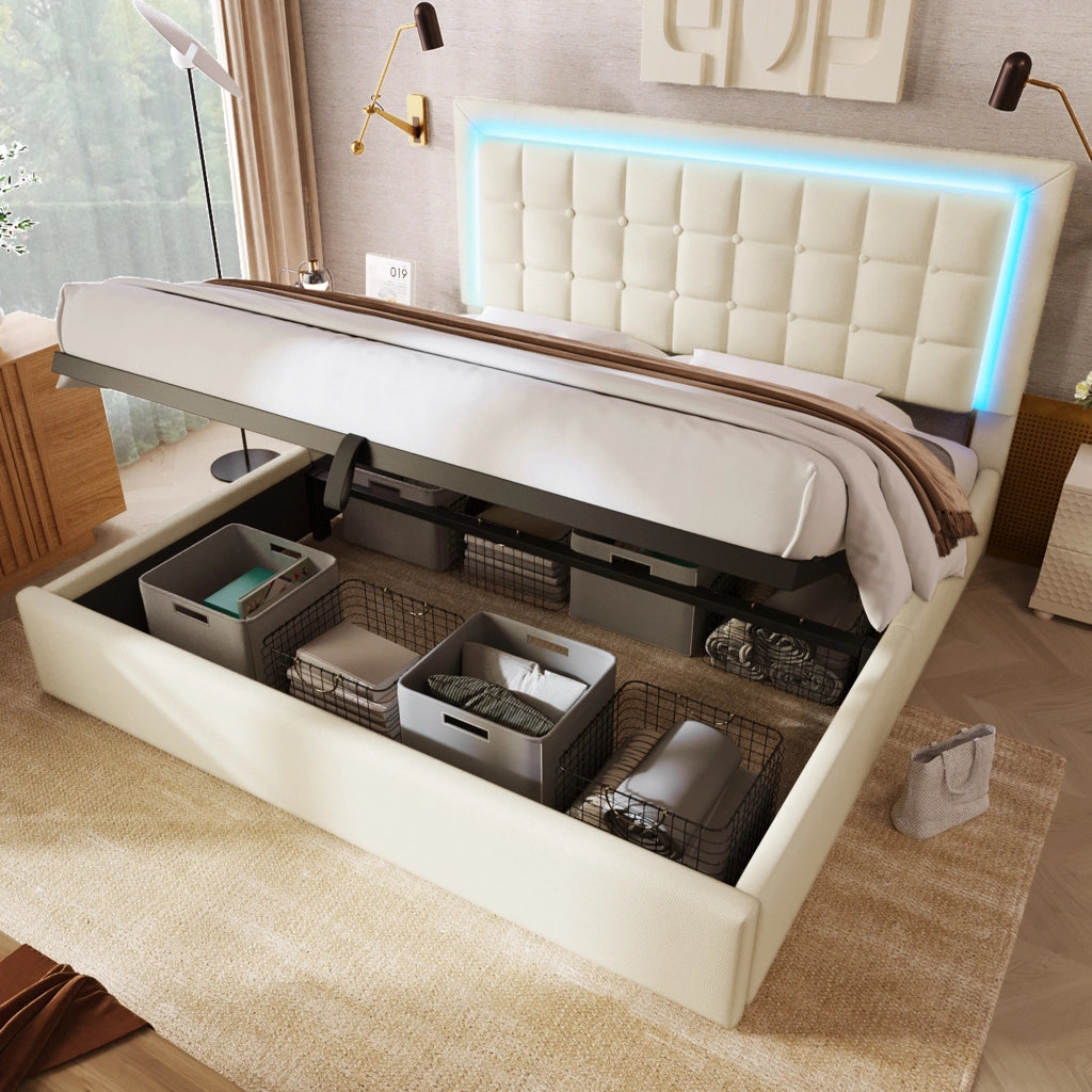 LETTO Contenitore 160x200 cm con LED, PU Bianco