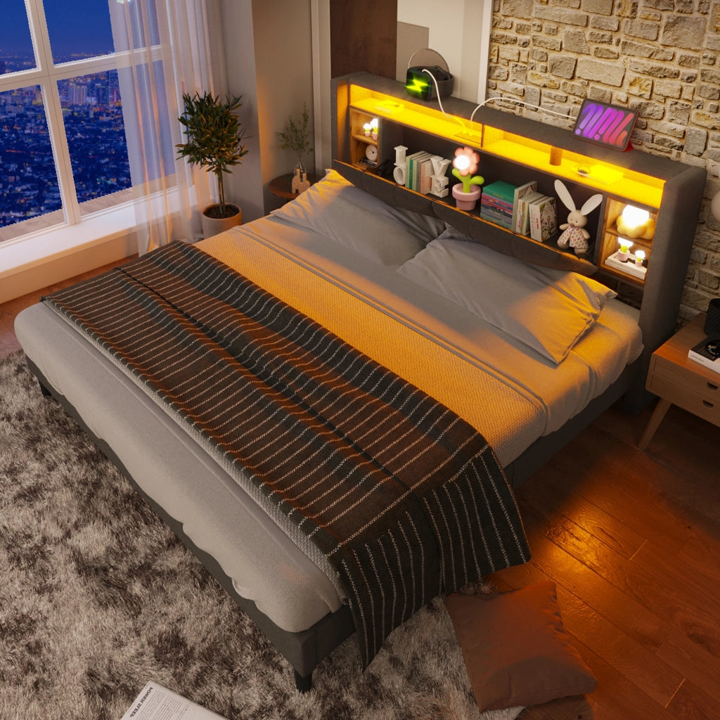 letto imbottito legno grigio 140 x 200 cm