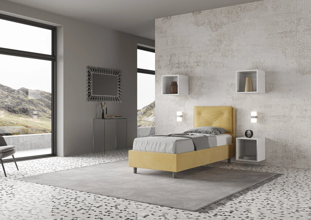 BS COM Letto singolo senza rete imbottito 80x190 microfibra ocra