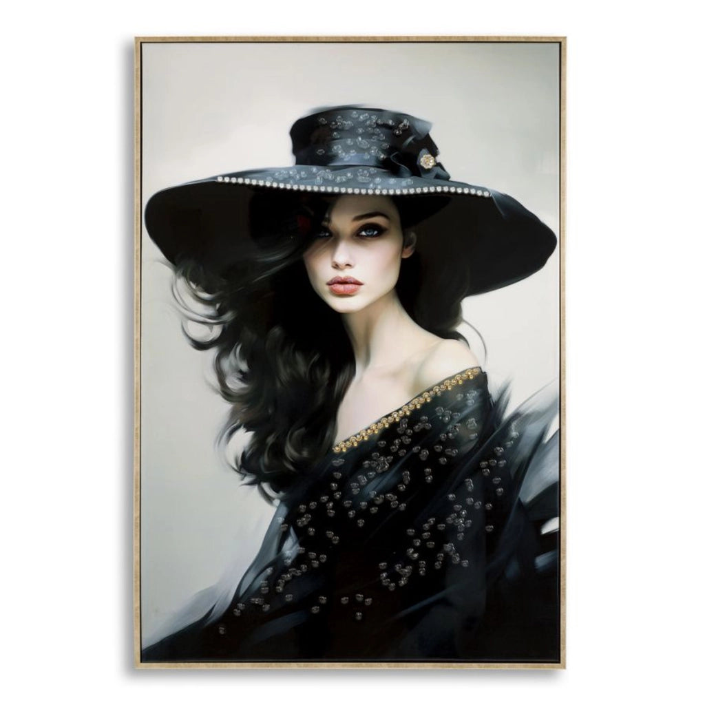 Dipinto su tela Dori A dama con cappello nero, 62x92 cm