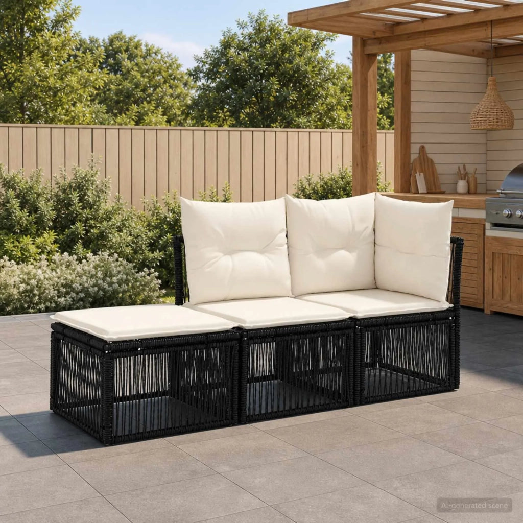Set Divano da Giardino 3 pz 3-Numero di posti Nero polyrattan 3434176