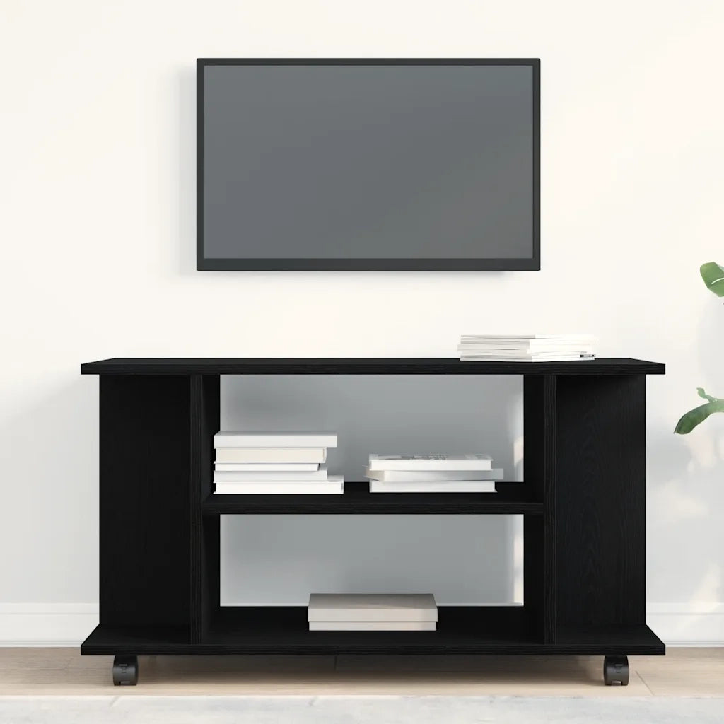 Mobile TV Ruote Rovere Nero 80x40x45cm Legno Multistrato 862404