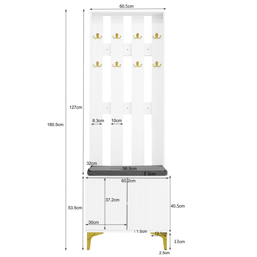 Set Ingresso con Panca, Cuscino e Appendiabiti con Ganci ¨C MINIMAL ¨C Bianco