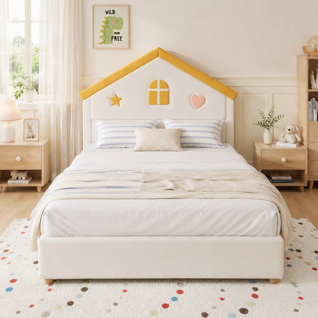 letto per bambini velluto beige 140 x 200 cm