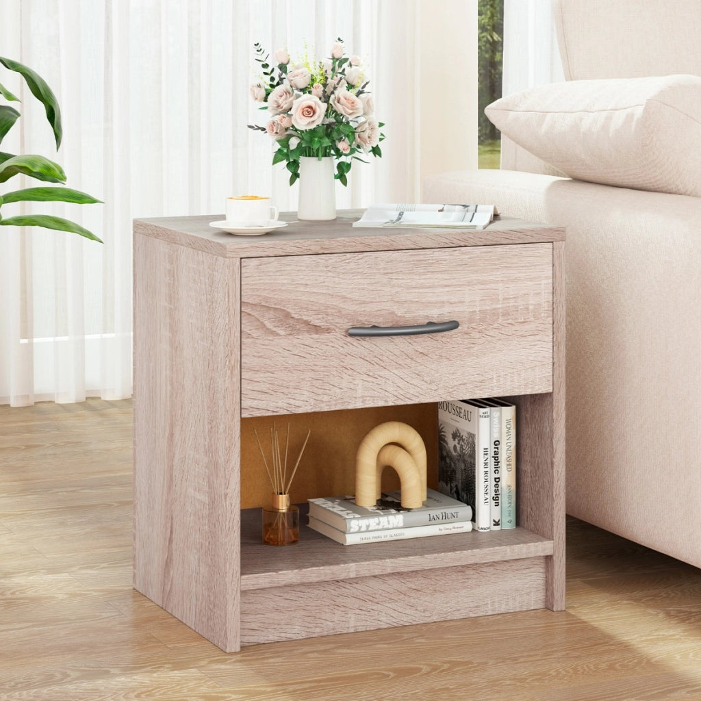 Comodino con cassetto ripiano apertoper soggiorno camera da letto-Tavolino da notte compatto per piccoli spazi Naturale