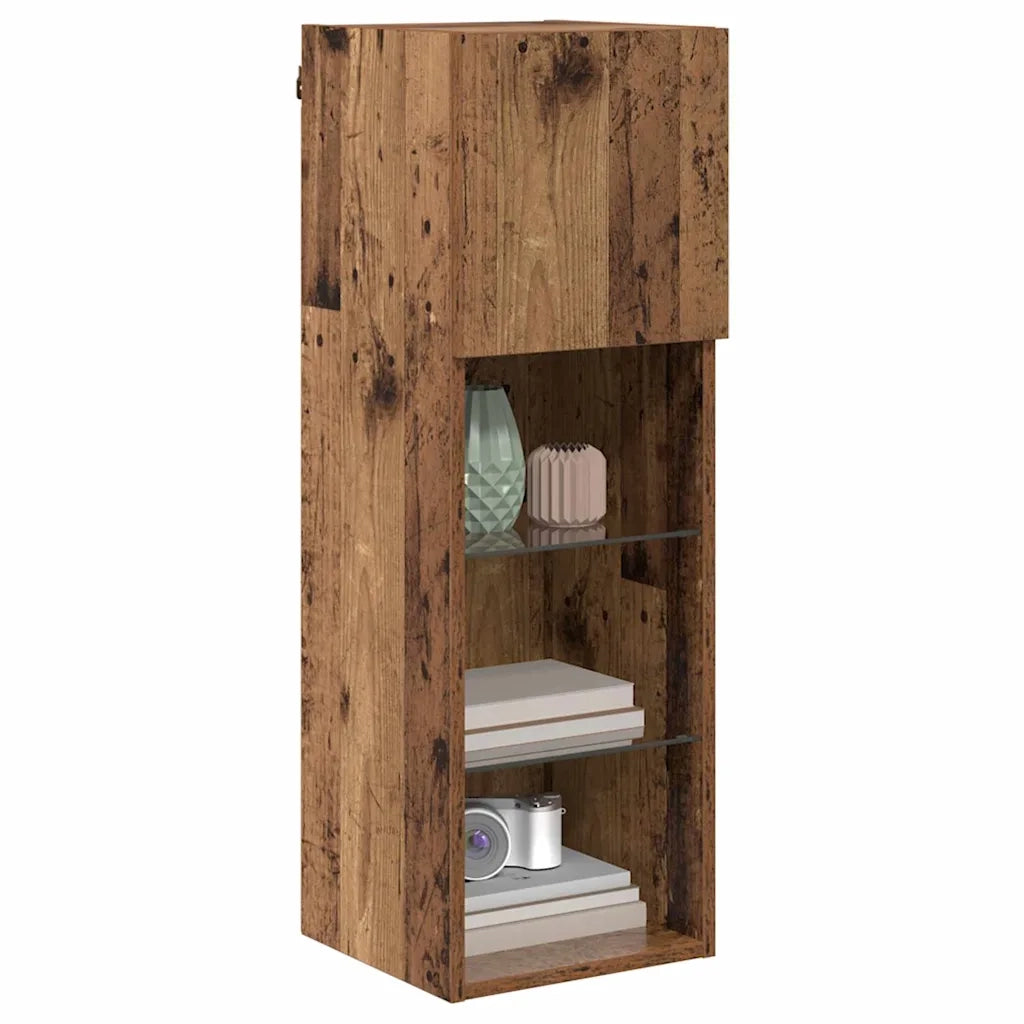 Mobile TV da Parete | Armadietto TV | Mobile Porta TV con LED Legno vecchio 30,5 x 30 x 90 cm