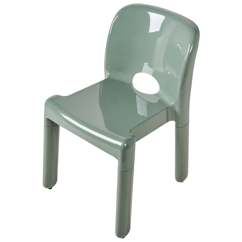 Set di 4 sedie da pranzo in plastica verde per interni ed esterni impilabili senza braccioli stile minimalista