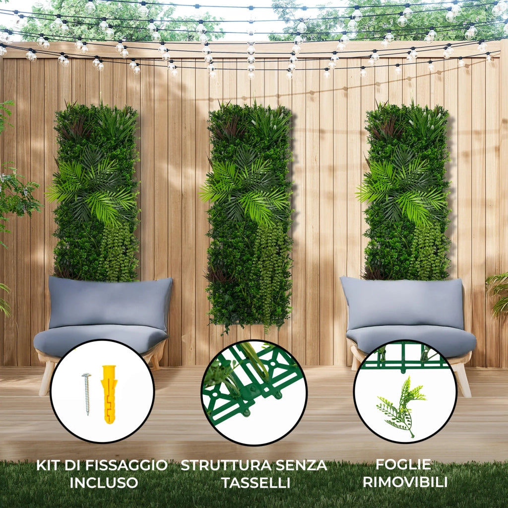 Piastrelle da Parete con Piante Artificiali 0,5m x 1.5m (2Pz) Pannello Erba Alina per Giardino e Arredo Casa