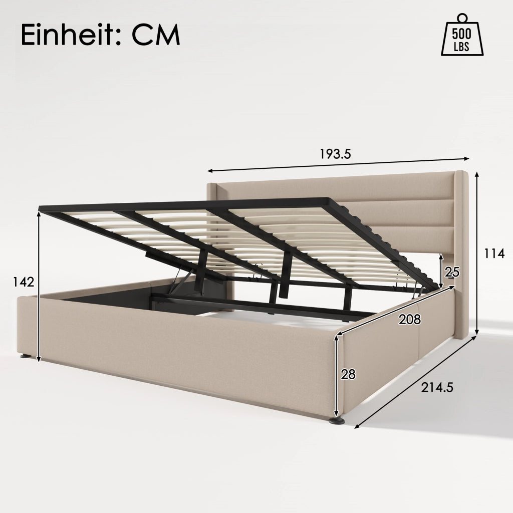 DESMIU Letto Contenitore Letto Matrimoniale con vano idraulico, 180 × 200 cm, senza materasso, lino, beige