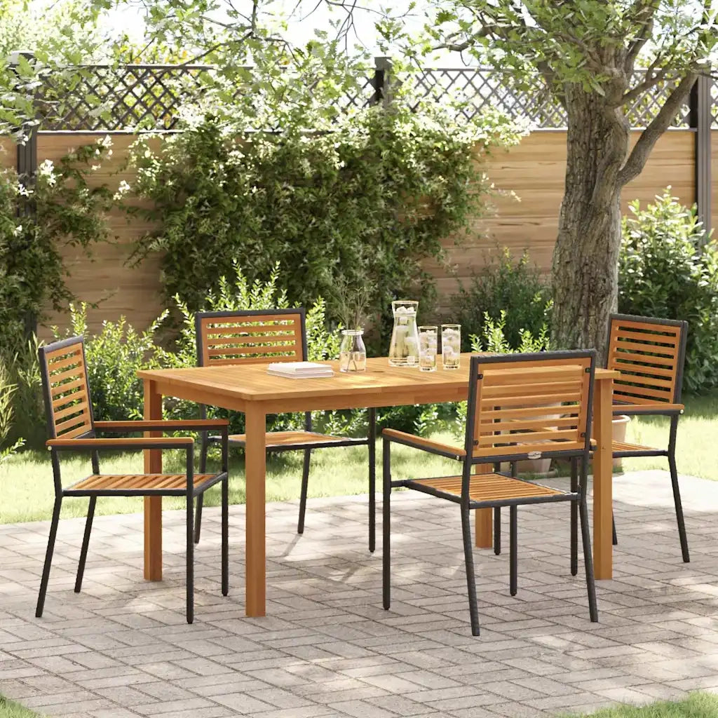 Set da Pranzo per Giardino 5 pcs Nero Legno di Acacia Massello
