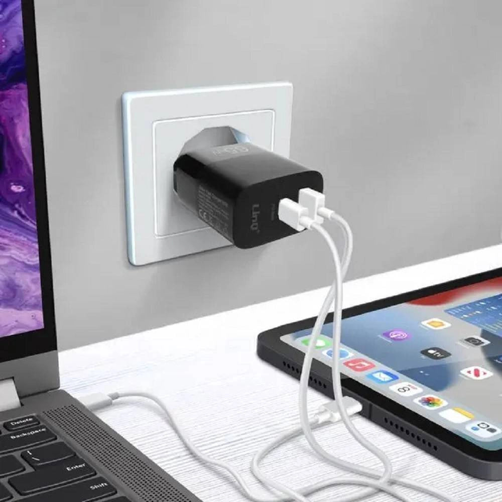 Trade Shop - Caricabatteria Rapido Doppio 65w Usb Quick Charge 3.0 + Type-c Power Delivery Ac6563 -