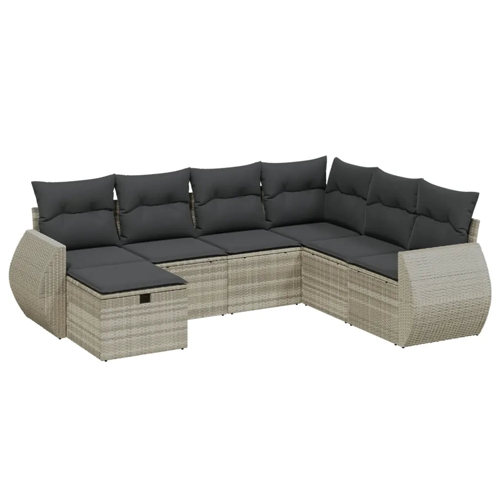 Set Divani da Giardino 7pz con Cuscini Grigio Chiaro Polyrattan