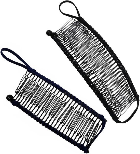 Due pezzi di clip vintage per capelli in banana per donne - holder per coda di cavallo e strumento per capelli naturalmente ondulati in nero