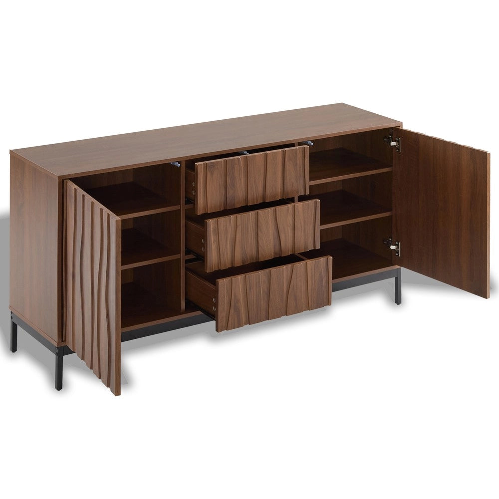 Credenza 150cm ¨C Xylo ¨C Rovere Scuro, 3 Cassetti, Legno, Soggiorno, Ingresso