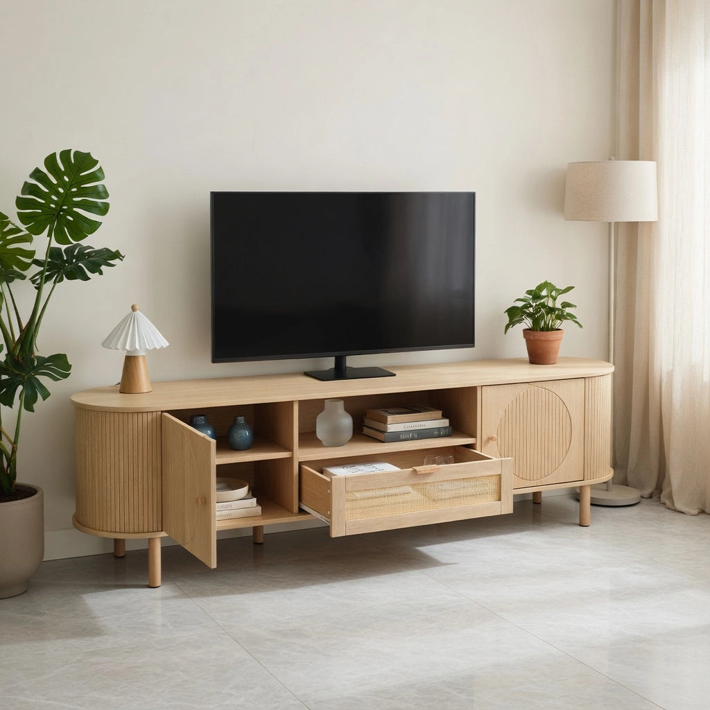 Cassettiera per TV Natural; in MDF; lunghezza 175 cm